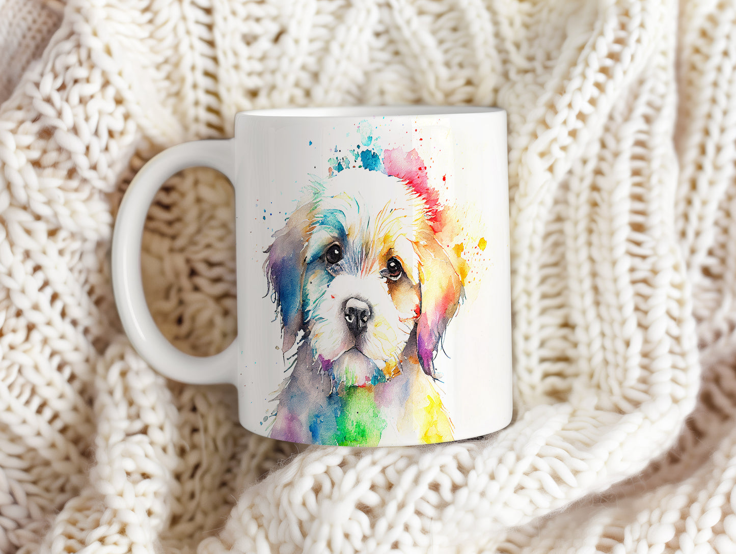 Hrnek s shihtzu štěnětem a duhovým pozadím