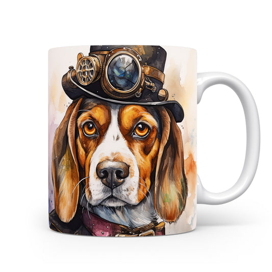 Hrnek s beagle psem v cylindru a brýlích
