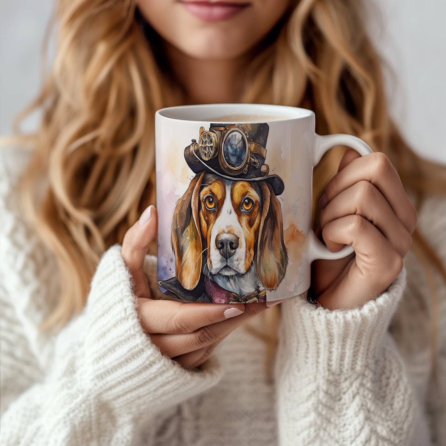 Hrnek s beagle psem v cylindru a brýlích