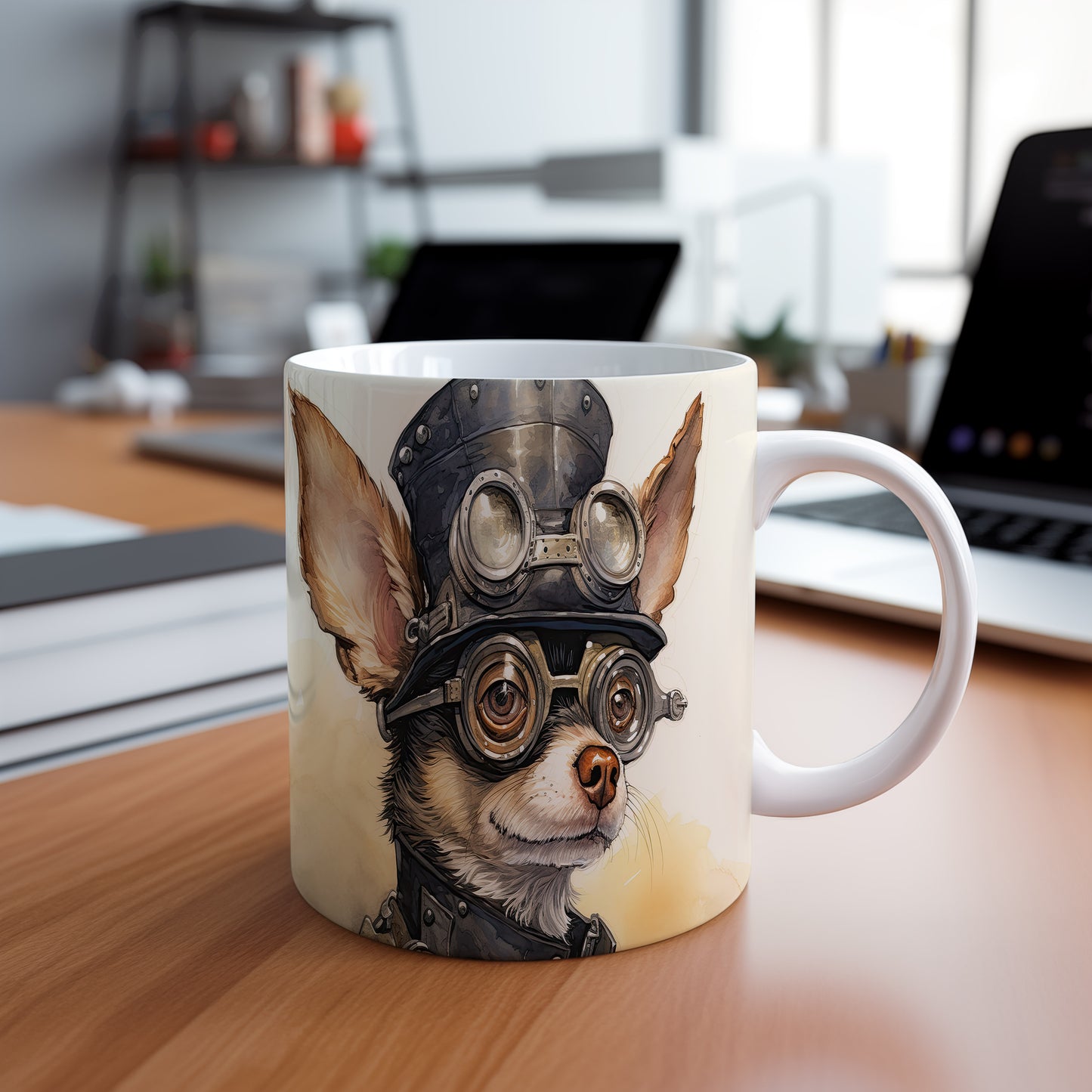 Hrnek se čivavou v brýlích a klobouku – roztomilý design