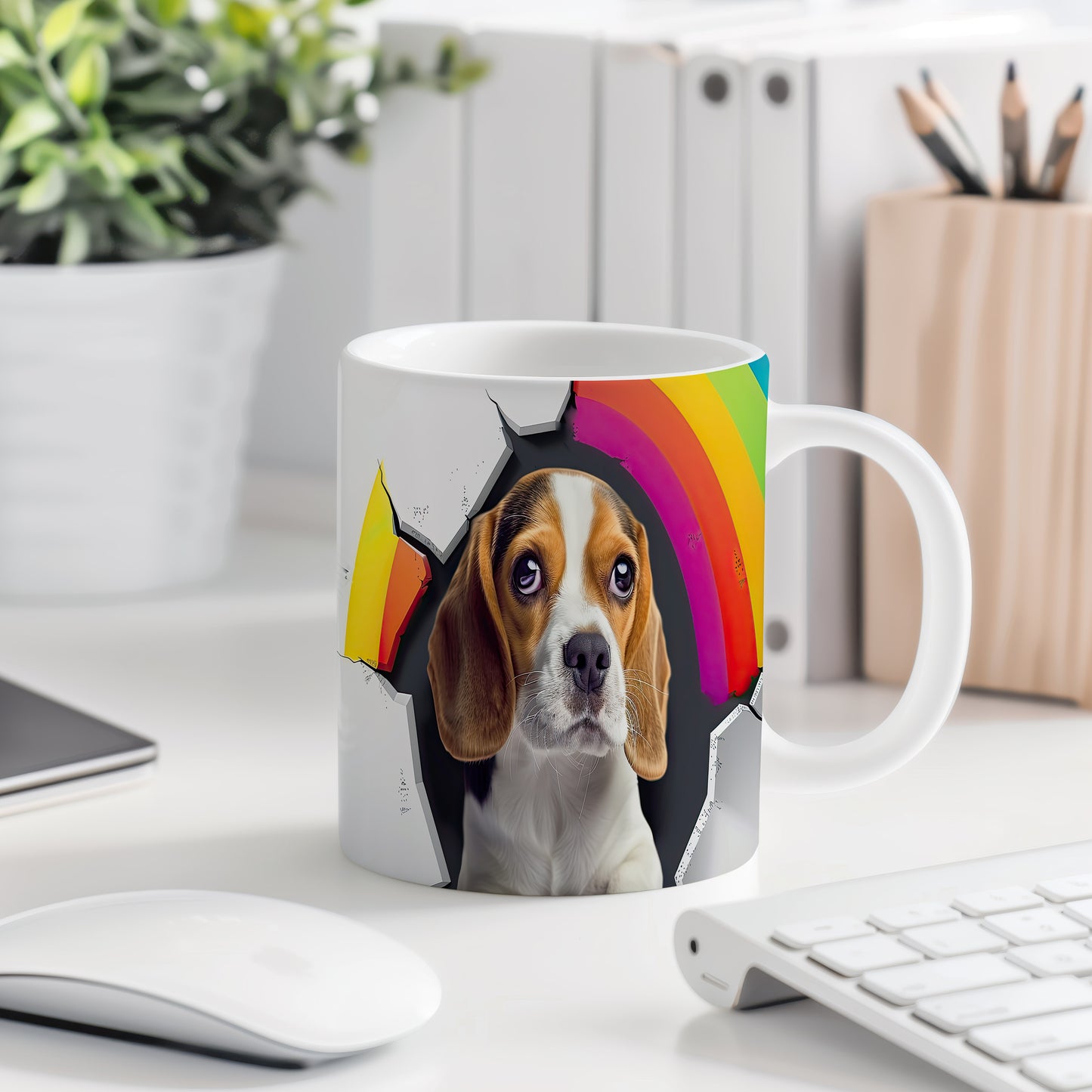 Hrnek s beagle psem a duhou
