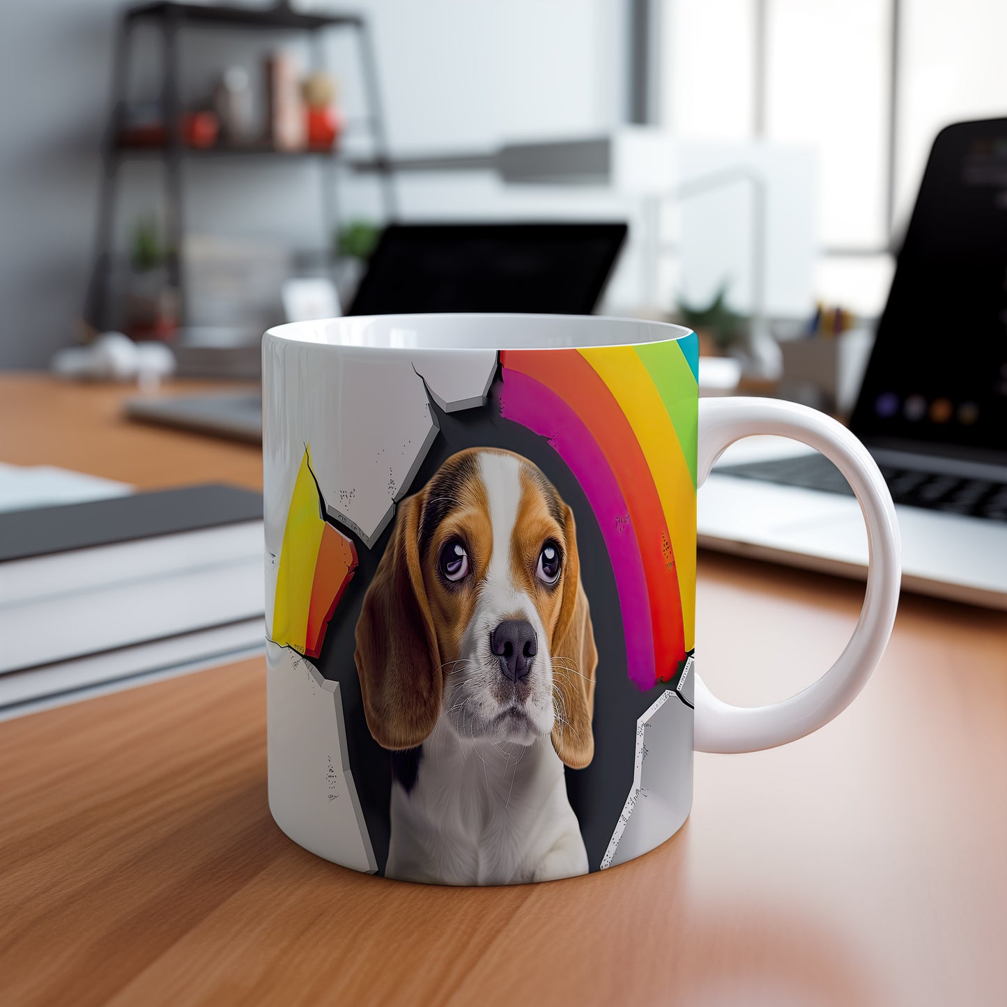 Hrnek s beagle psem a duhou