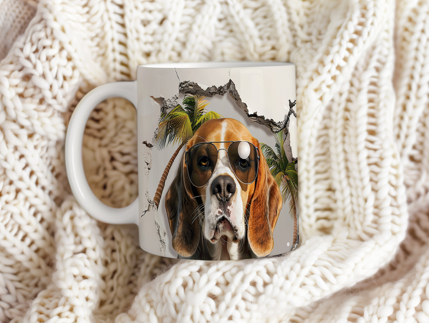 Hrnek s beagle se slunečními brýlemi