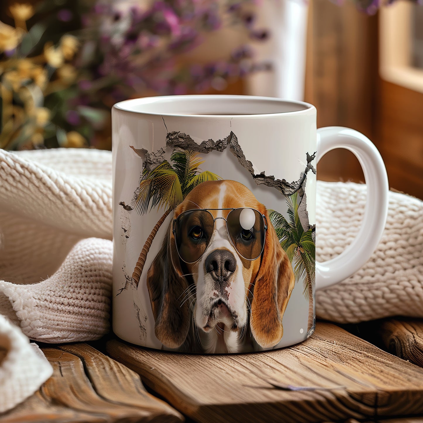 Hrnek s beagle se slunečními brýlemi