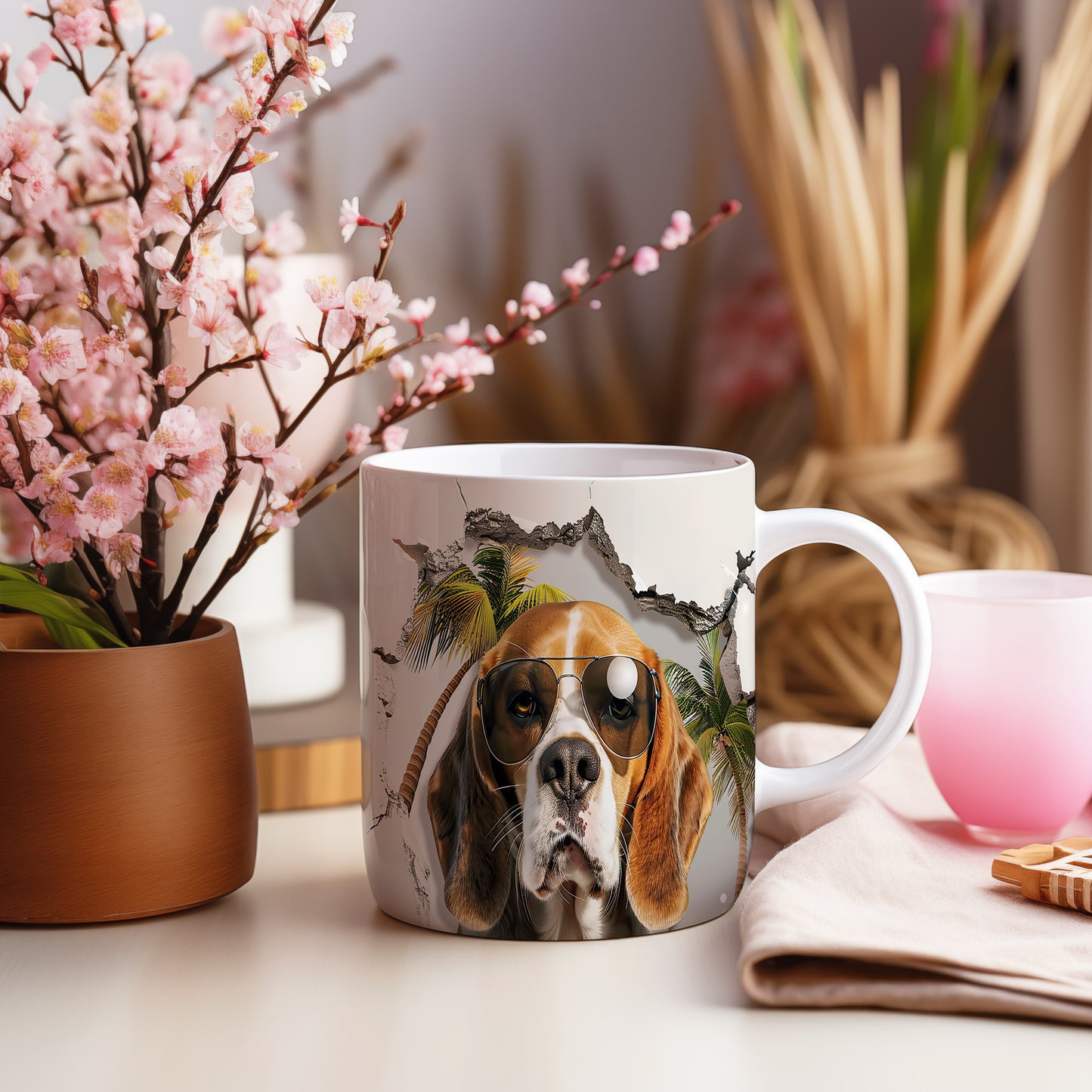 Hrnek s beagle se slunečními brýlemi