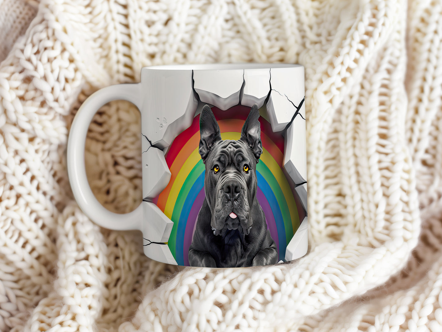 Hrnek s bulldogem a duhovým 3D efektem