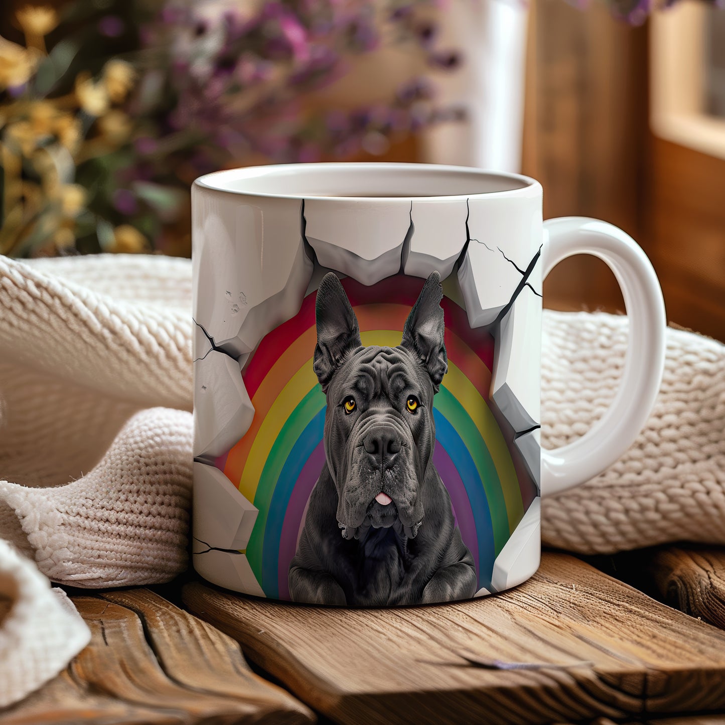 Hrnek s bulldogem a duhovým 3D efektem