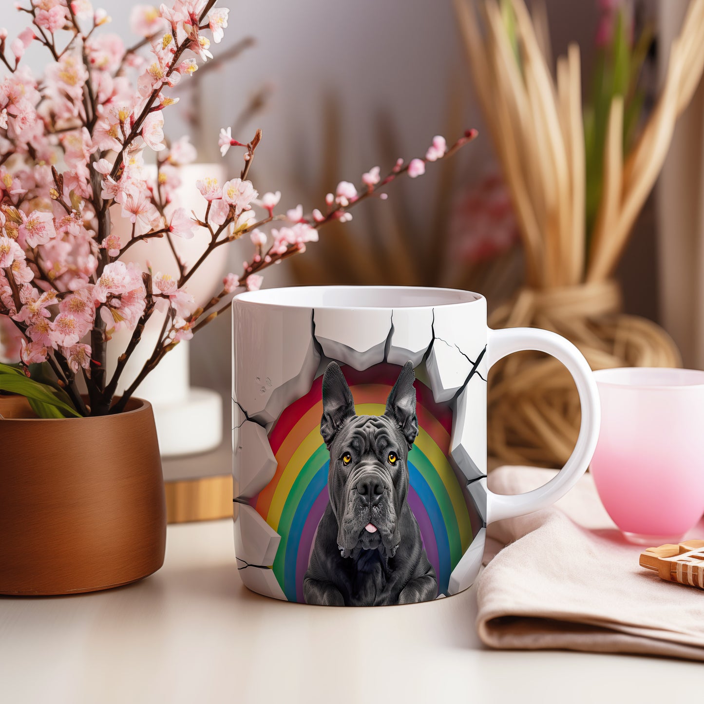 Hrnek s bulldogem a duhovým 3D efektem