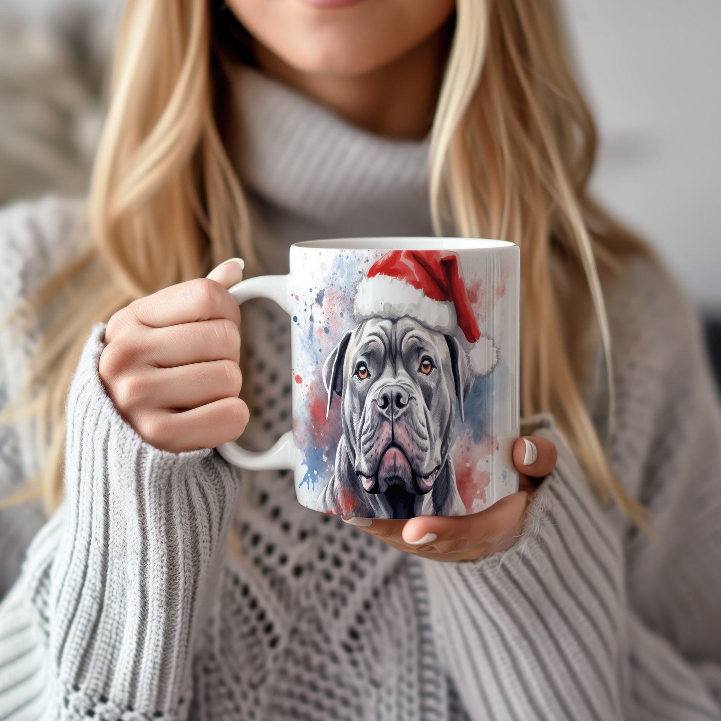 Hrnek s cane corso a vánoční čepicí
