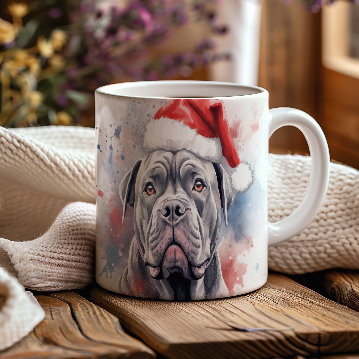 Hrnek s cane corso a vánoční čepicí