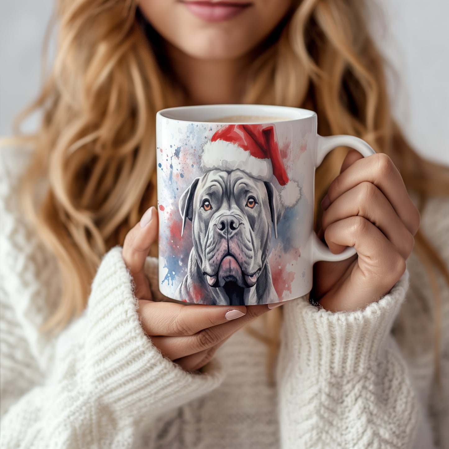 Hrnek s cane corso a vánoční čepicí