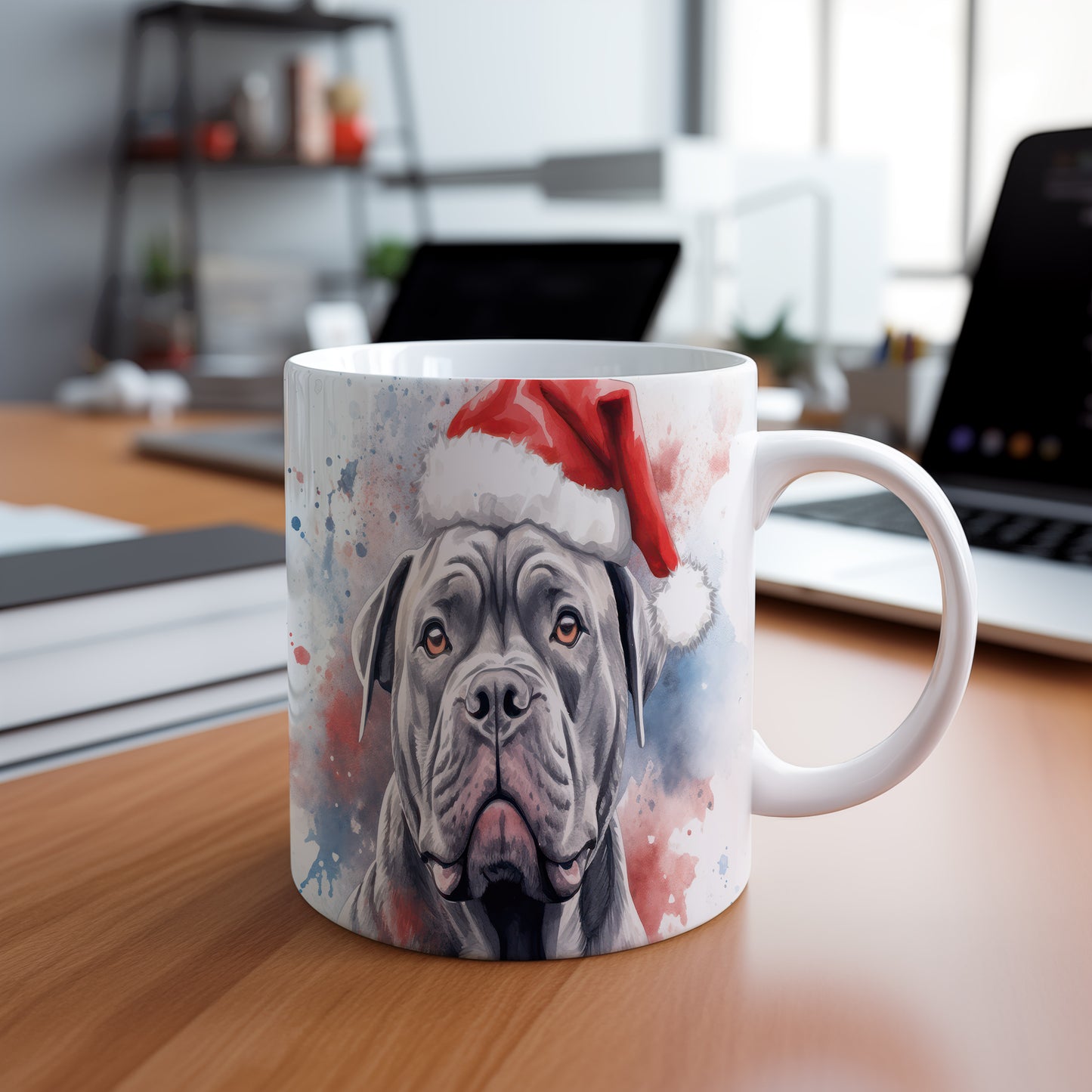 Hrnek s cane corso a vánoční čepicí