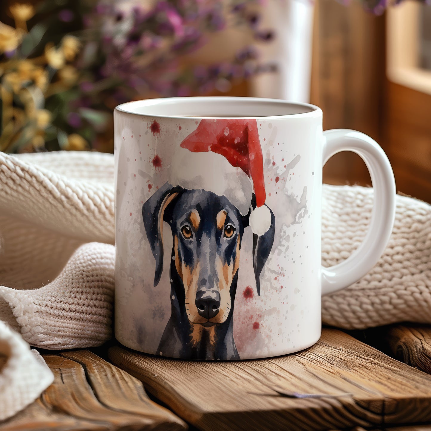 Hrnek s roztomilým dobermannem – černobílým motivem
