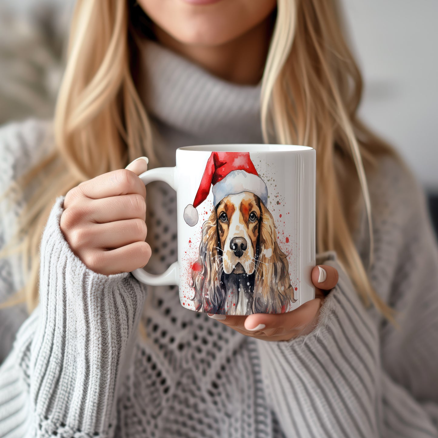 Hrnek s pejskem v Santa klobouku – černobílým motivem