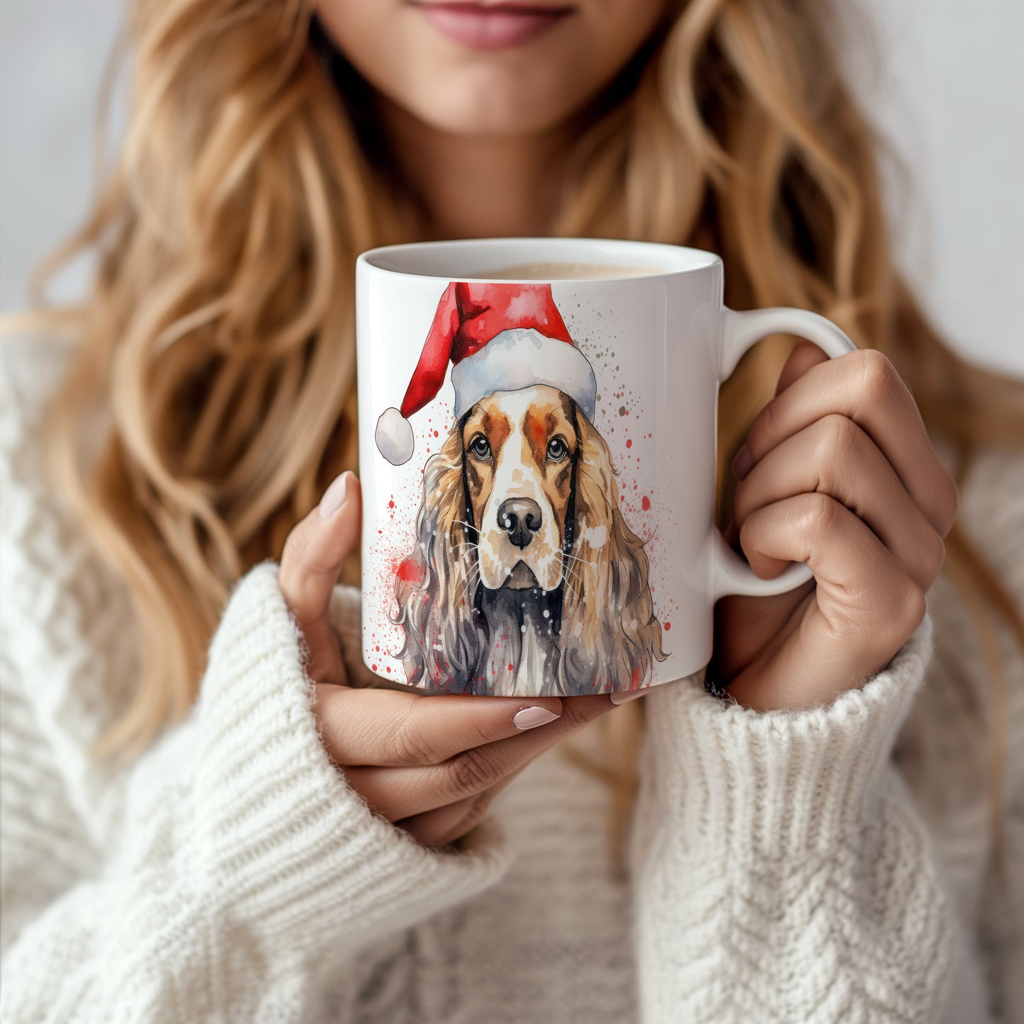 Hrnek s pejskem v Santa klobouku – černobílým motivem