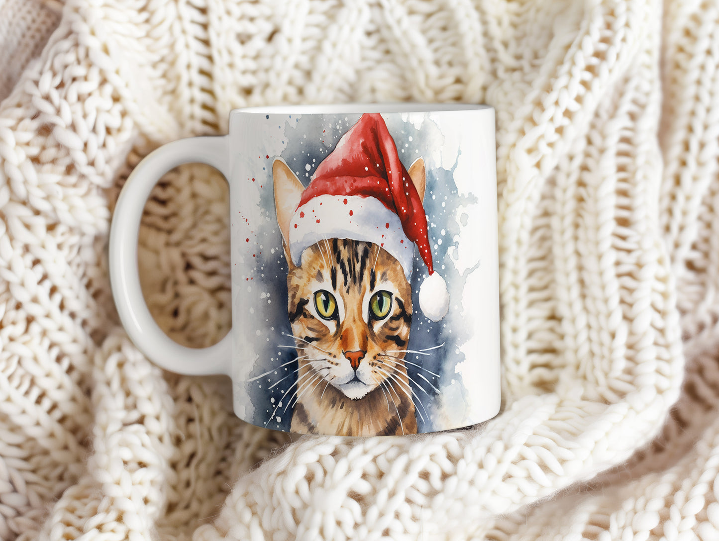 Hrnek s kočkou v Santa klobouku