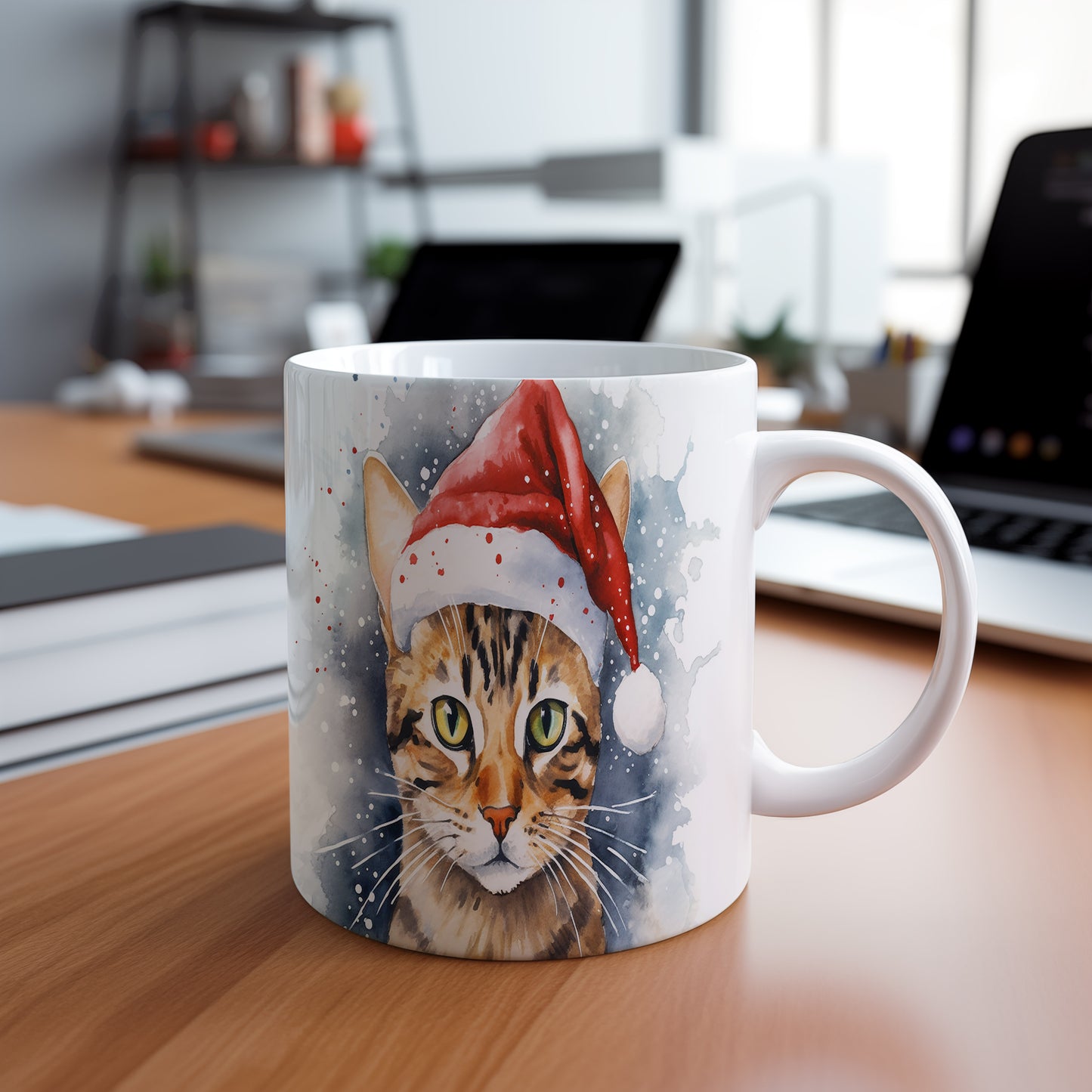 Hrnek s kočkou v Santa klobouku