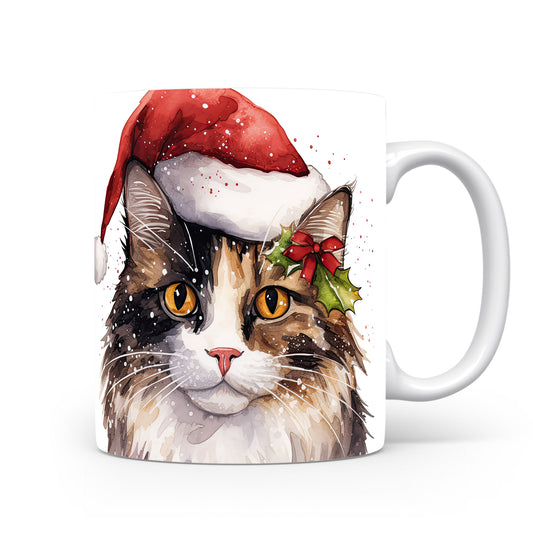 Hrnek s roztomilou kočkou v santa klobouku