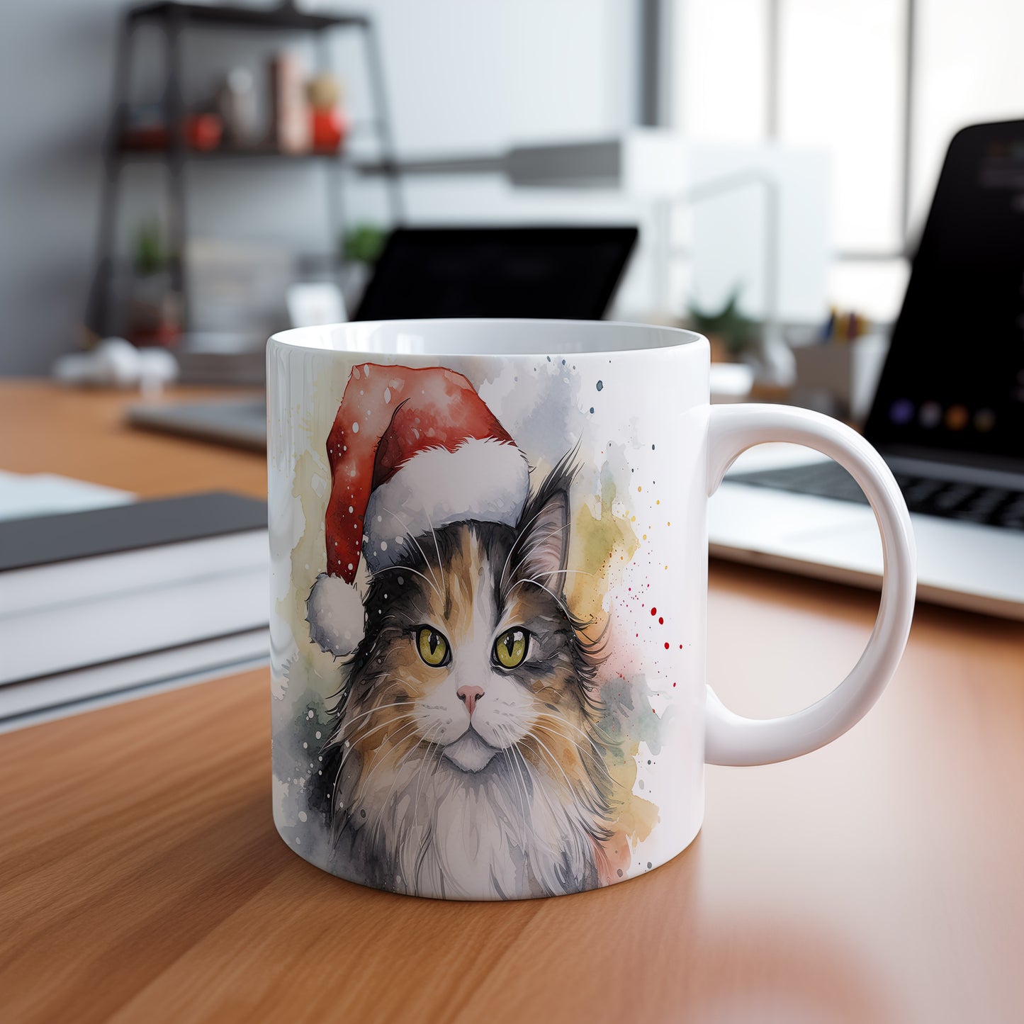 Hrnek s kočkou v čepici Santy