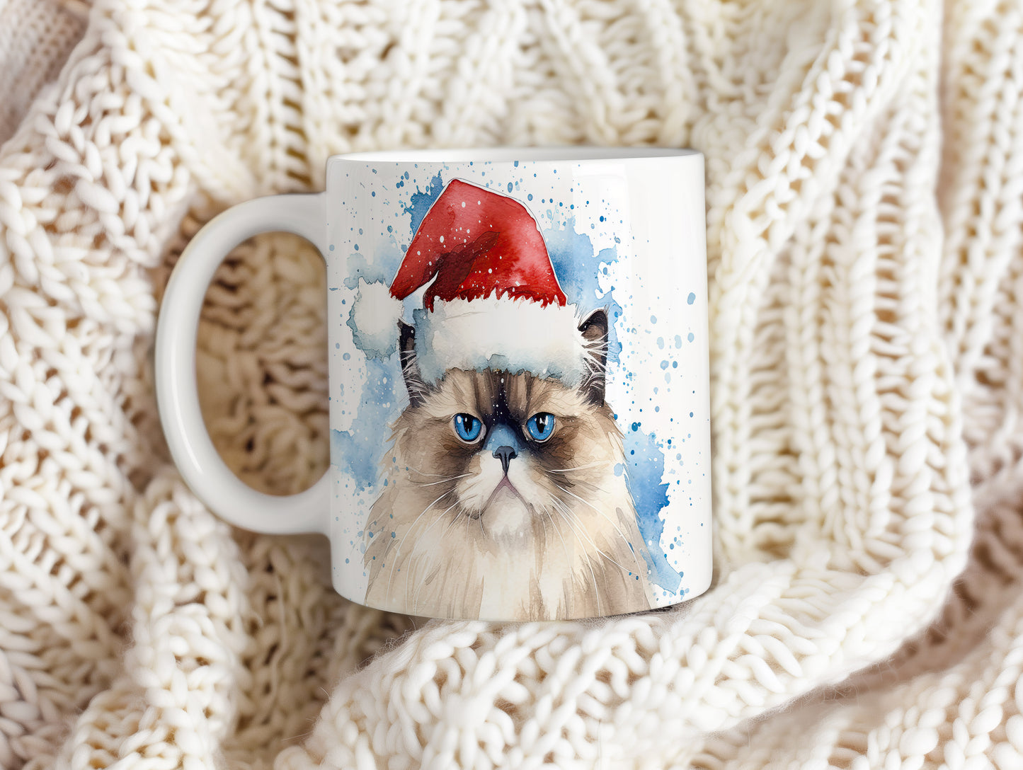 Hrnek s kočkou v čepici Santa – malířským vzhledem