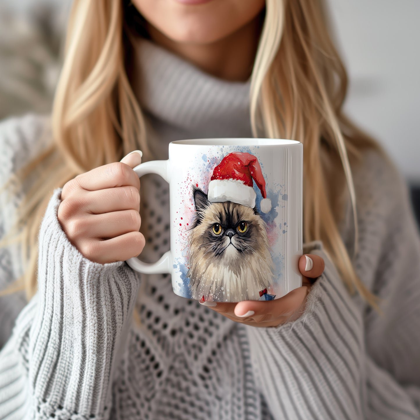 Hrnek s kočkou v čepici Santa – originálním motivem