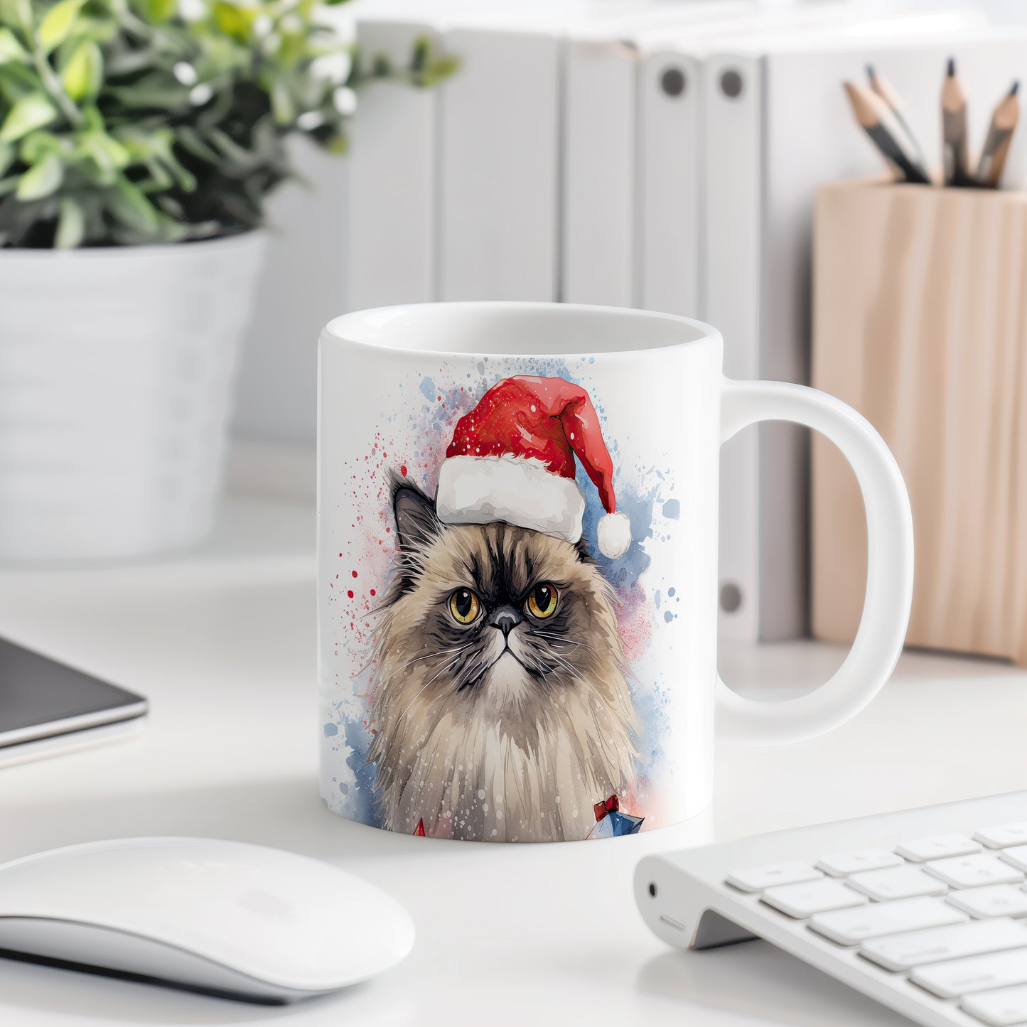 Hrnek s kočkou v čepici Santa – originálním motivem