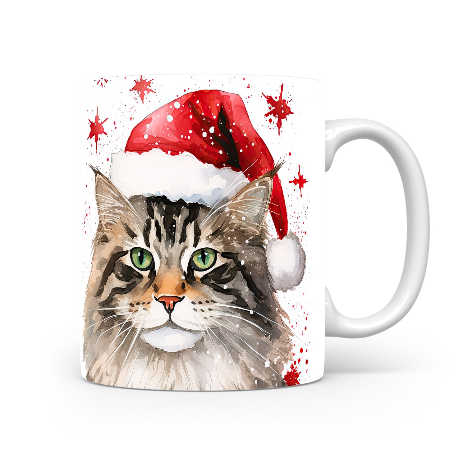 Hrnek s kočkou v čepici Santa Claus