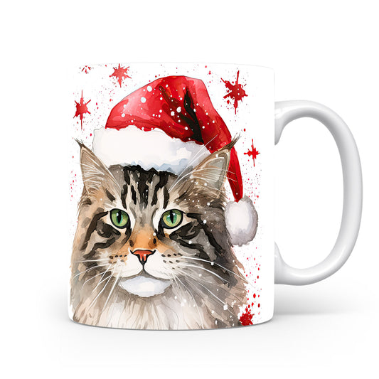 Hrnek s kočkou v čepici Santa Claus