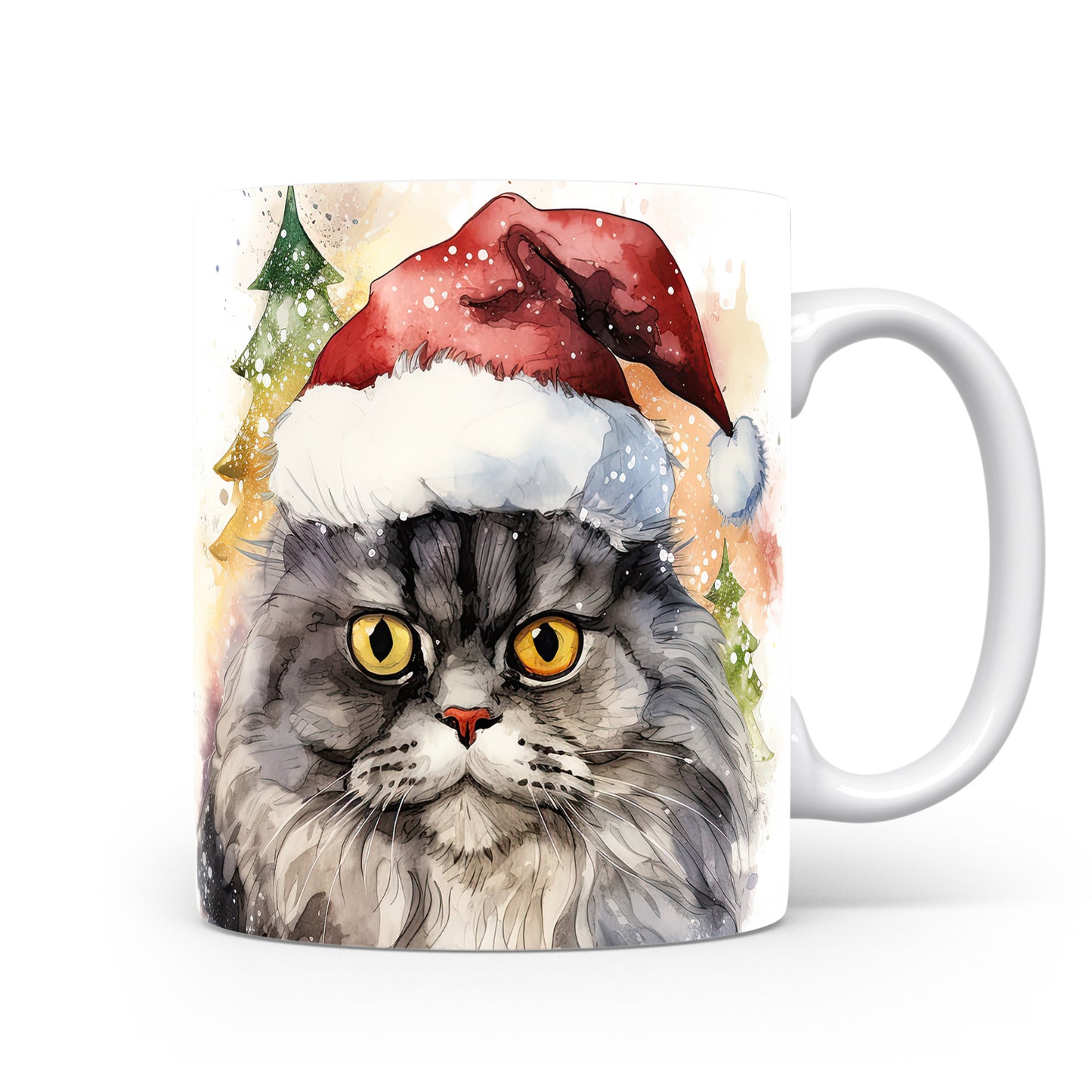Hrnek s kočkou v čepici Santa – černým akcentem