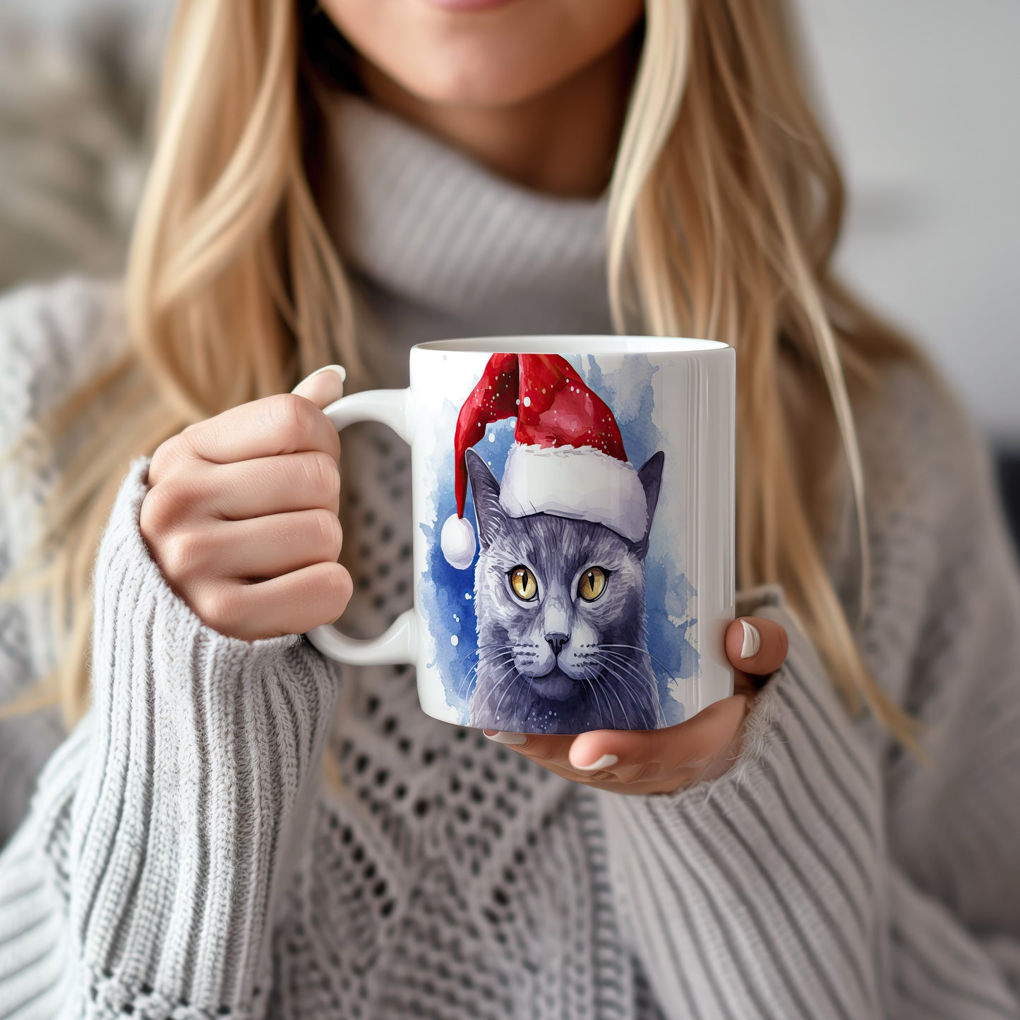 Hrnek s kočkou v čepici Santa – kontrastním vzhledem