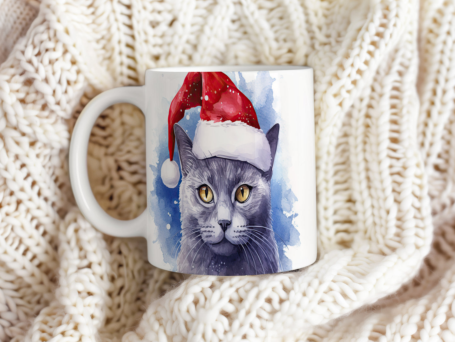 Hrnek s kočkou v čepici Santa – kontrastním vzhledem