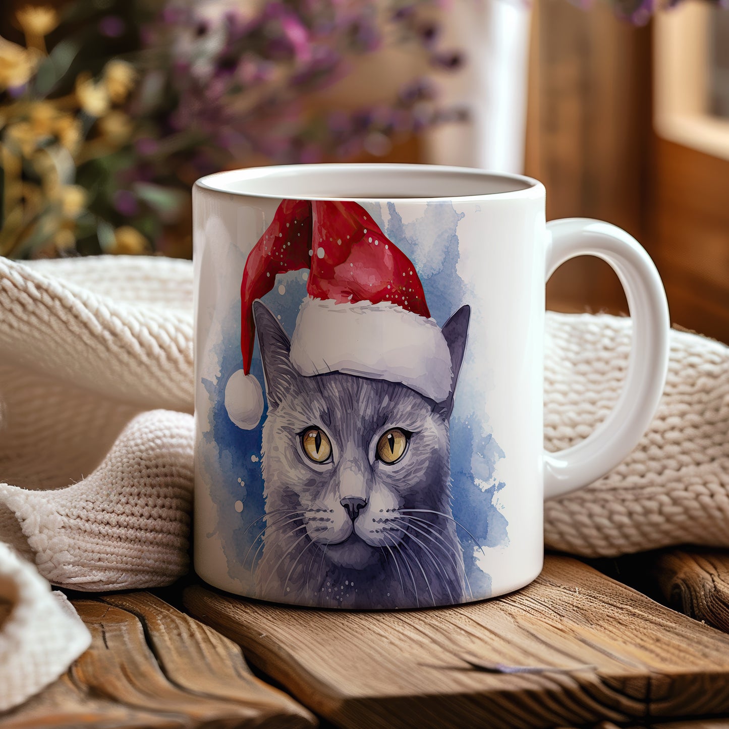Hrnek s kočkou v čepici Santa – kontrastním vzhledem