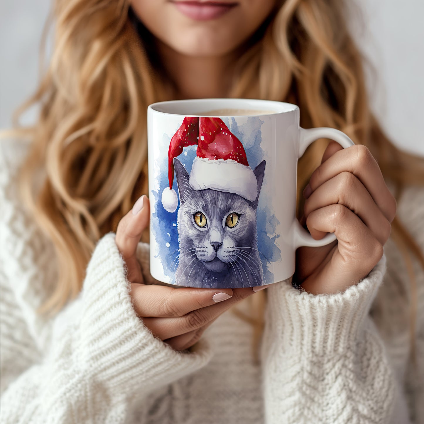 Hrnek s kočkou v čepici Santa – kontrastním vzhledem