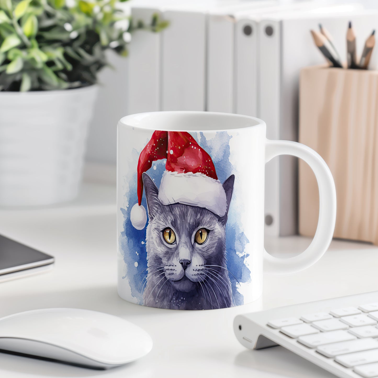 Hrnek s kočkou v čepici Santa – kontrastním vzhledem