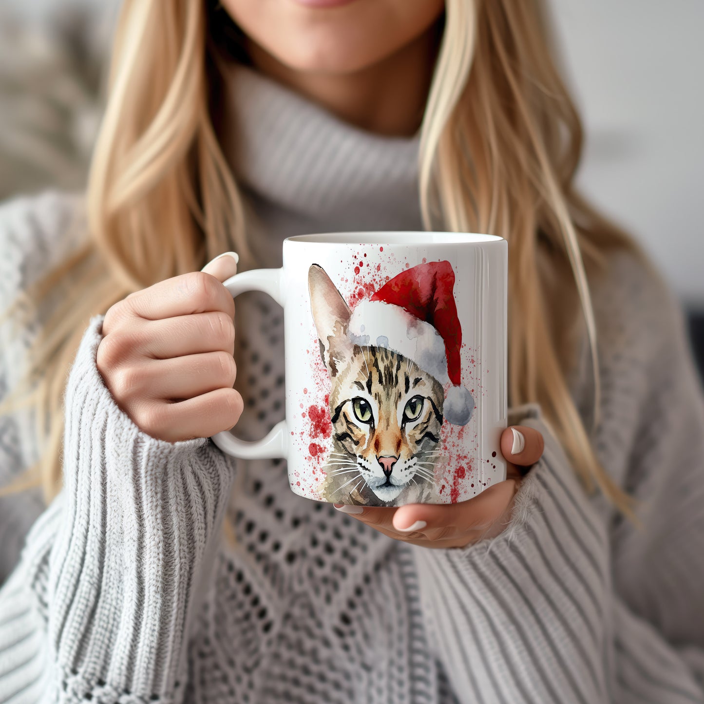 Hrnek s kočkou v čepici Santa – stylovým zpracováním