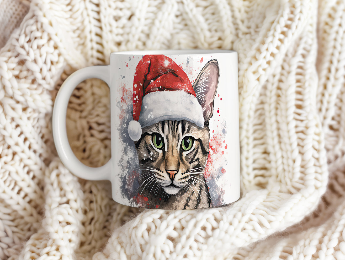 Hrnek s kočkou v Santa klobouku – originálním motivem
