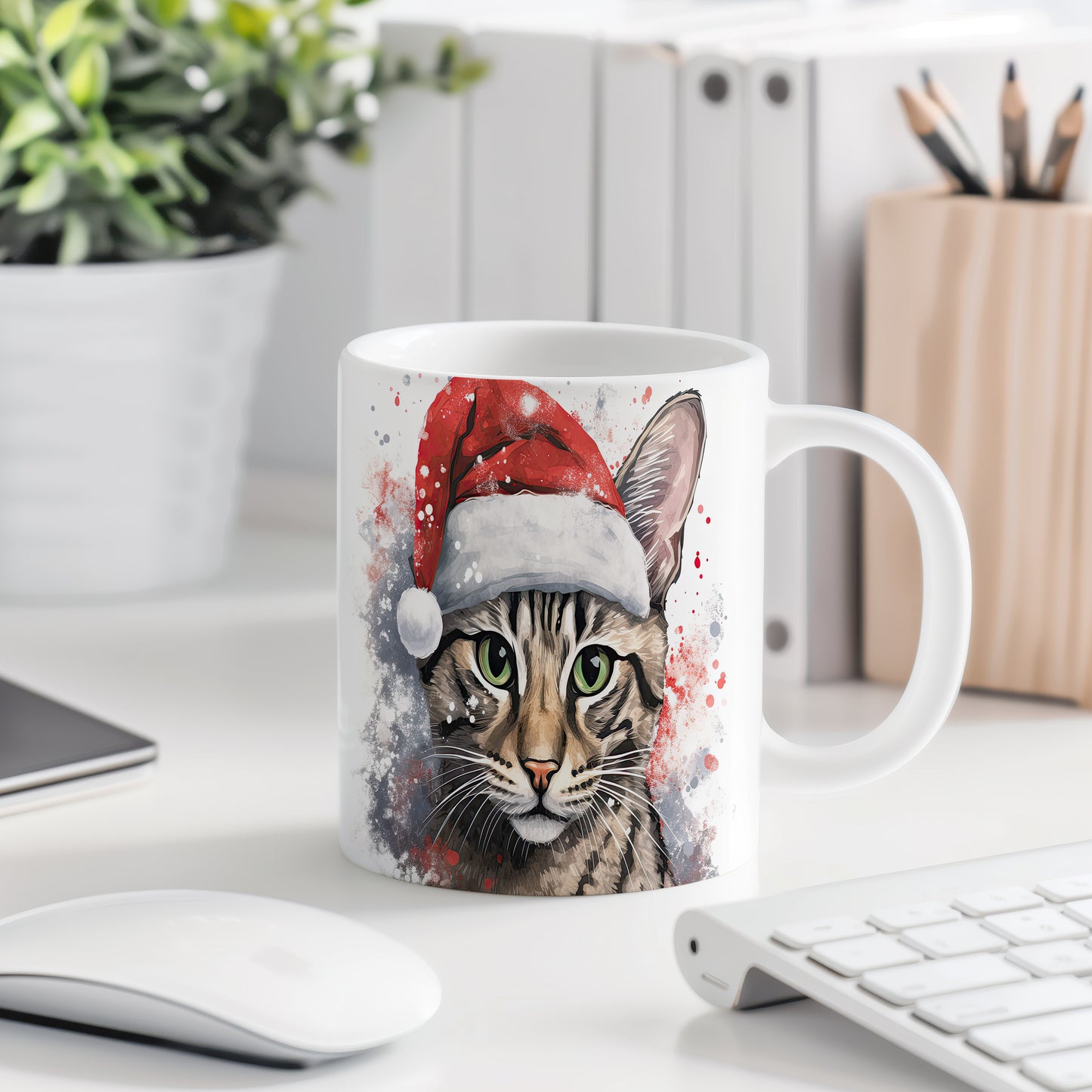 Hrnek s kočkou v Santa klobouku – originálním motivem