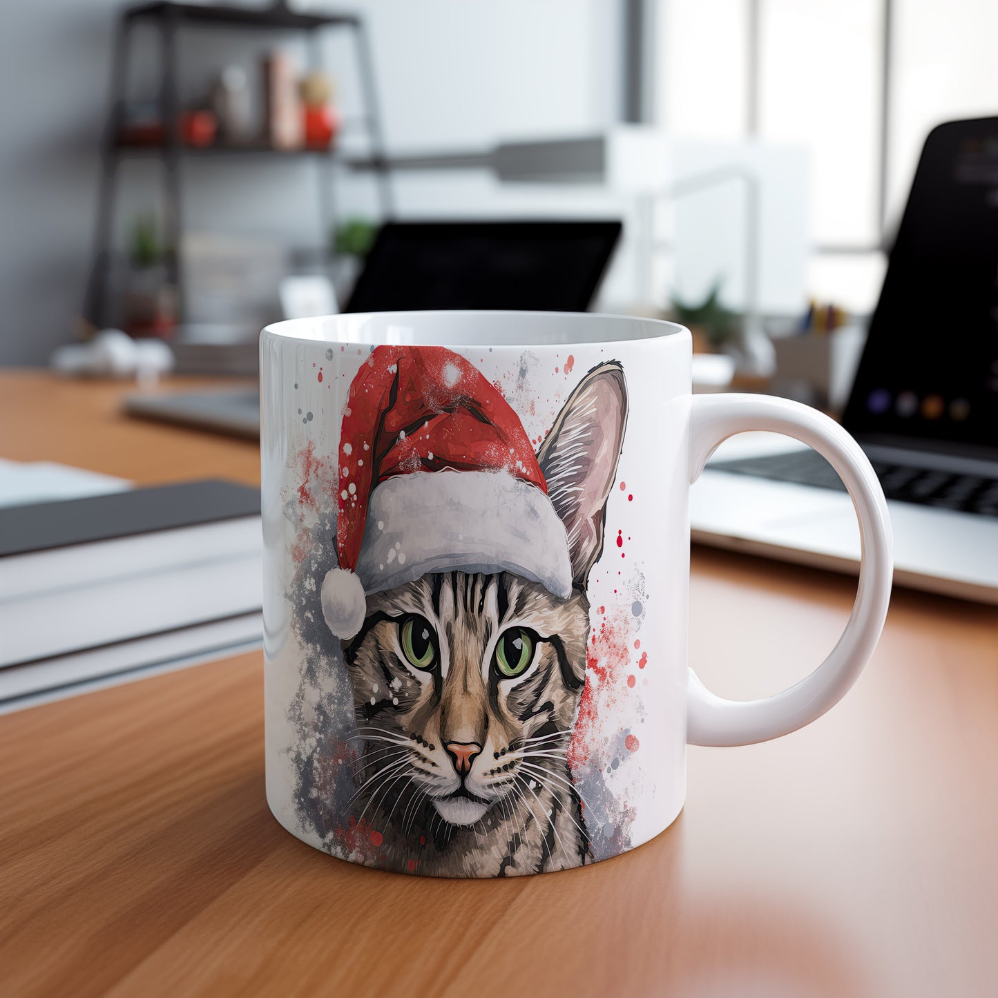 Hrnek s kočkou v Santa klobouku – originálním motivem