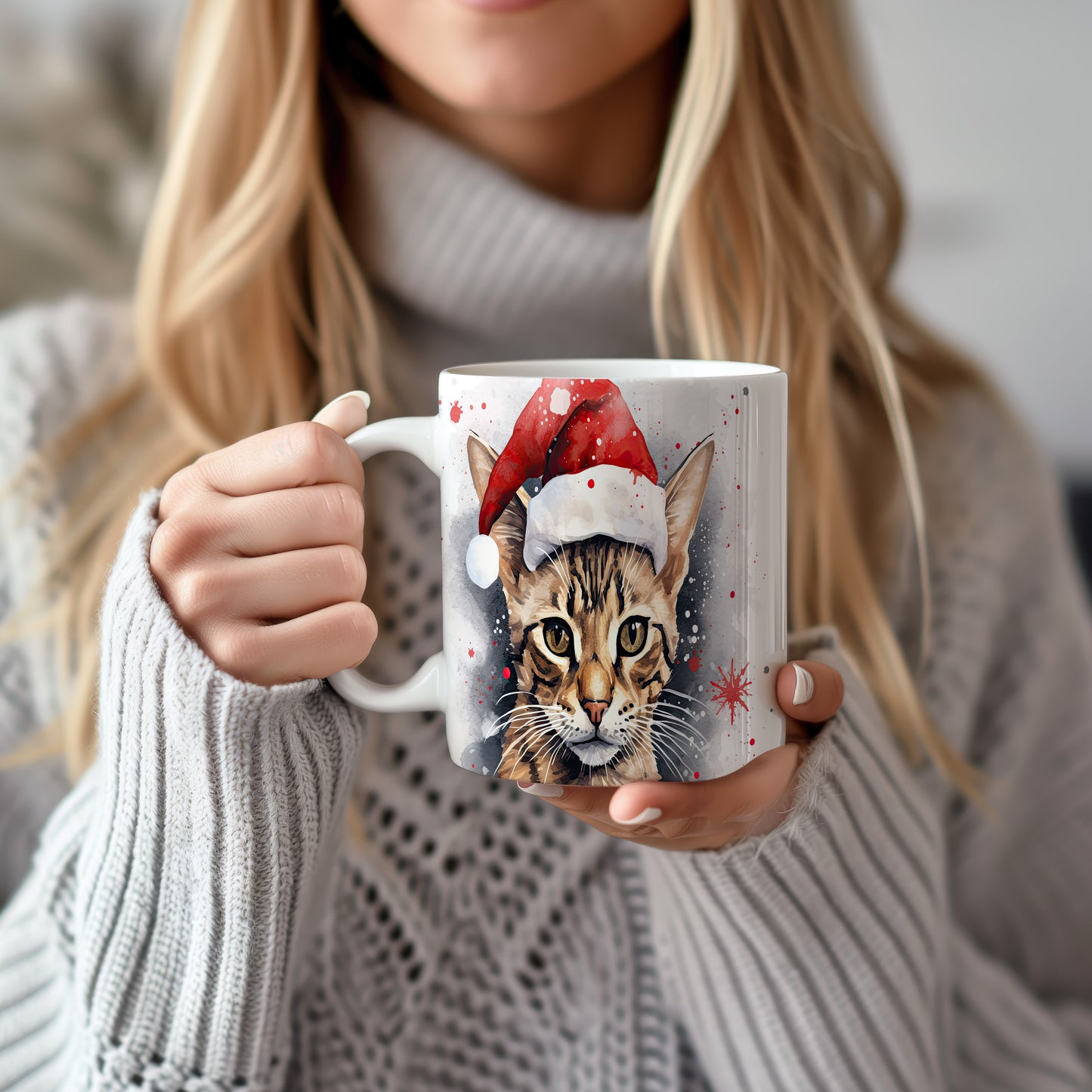 Hrnek s kočkou v čepici Santa – dárkovým tipem