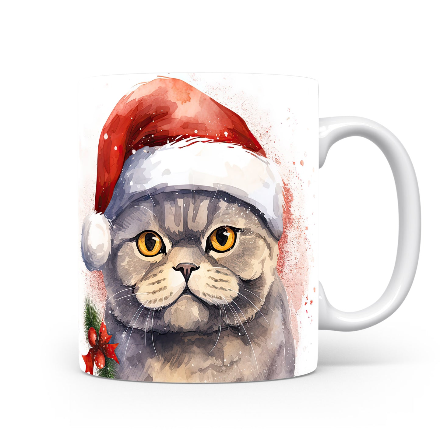 Hrnek s kočkou v Santa klobouku – bílým provedením