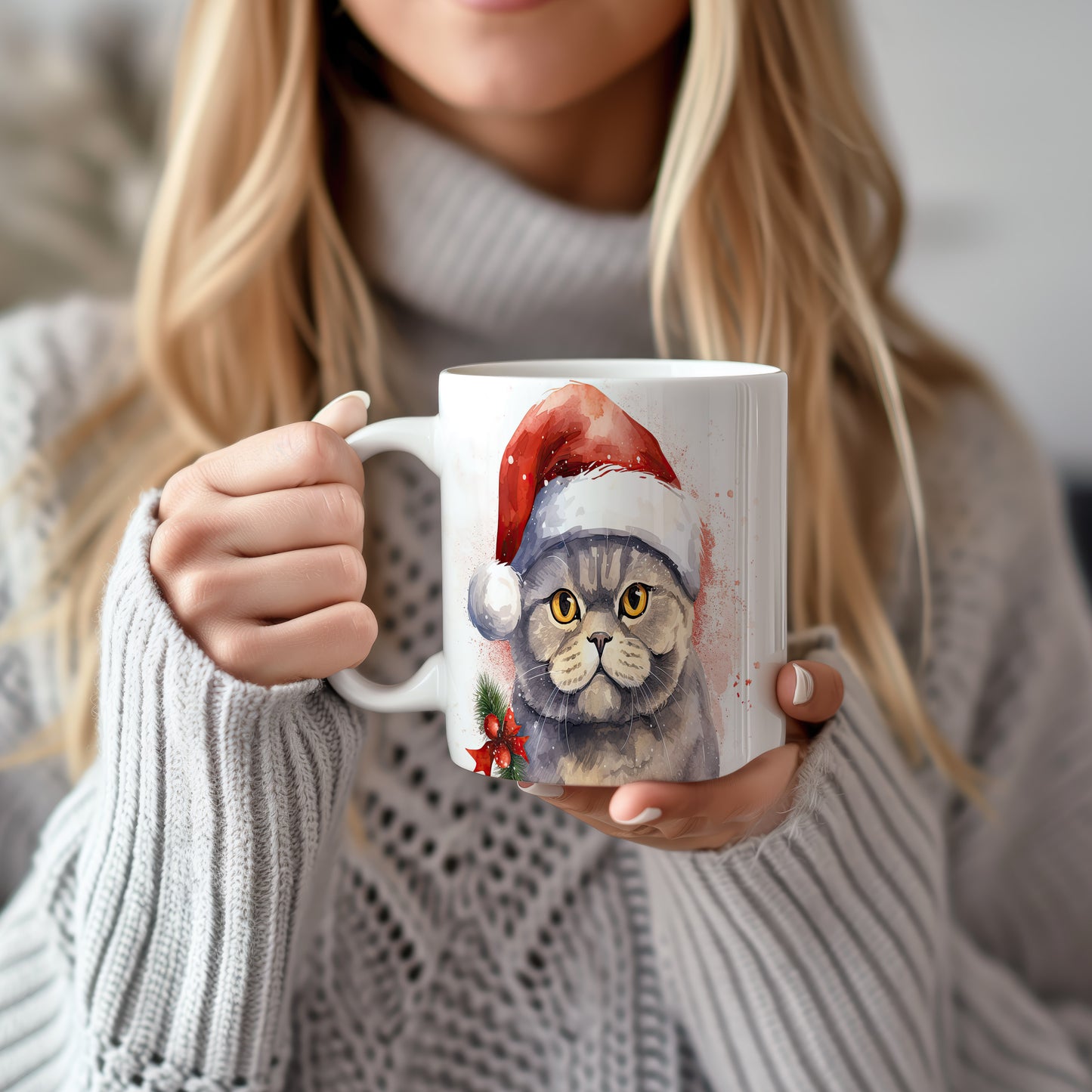Hrnek s kočkou v Santa klobouku – bílým provedením