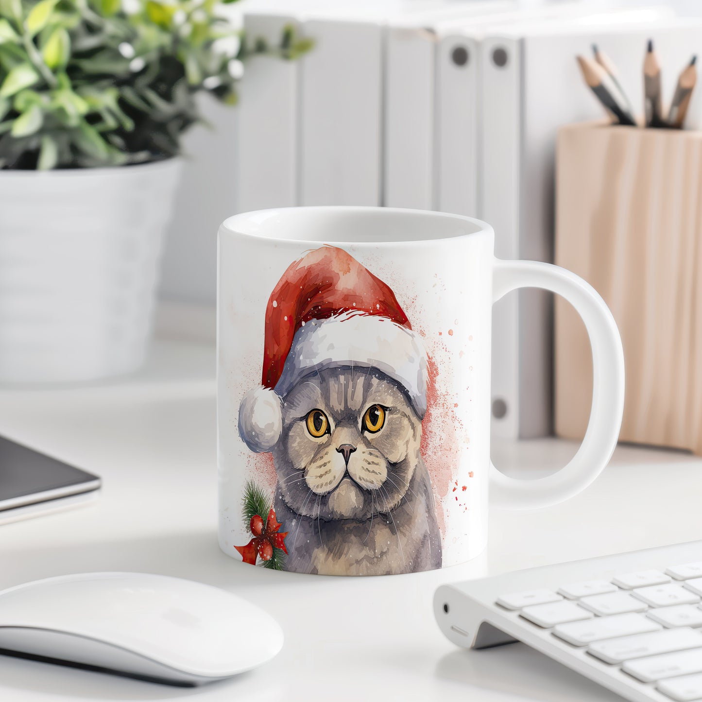 Hrnek s kočkou v Santa klobouku – bílým provedením