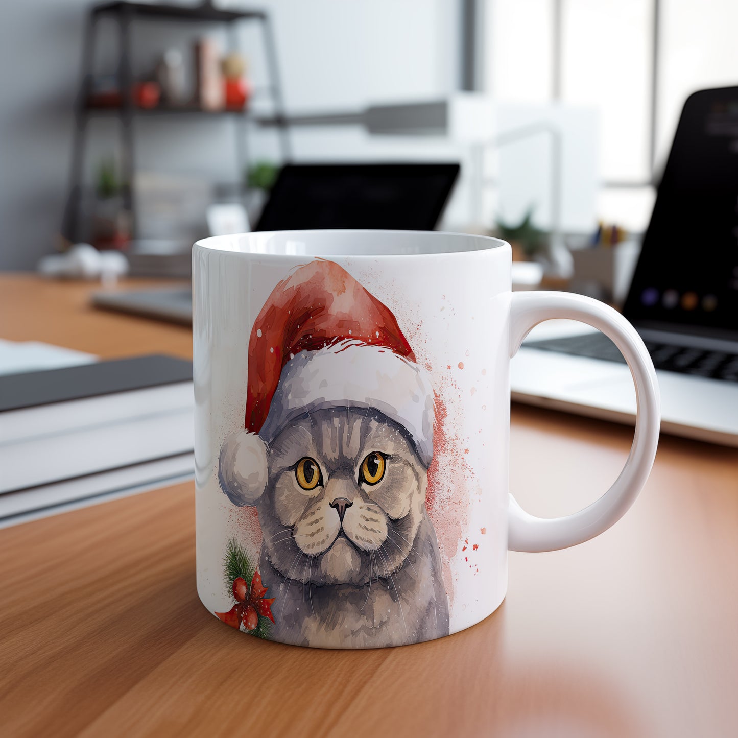 Hrnek s kočkou v Santa klobouku – bílým provedením