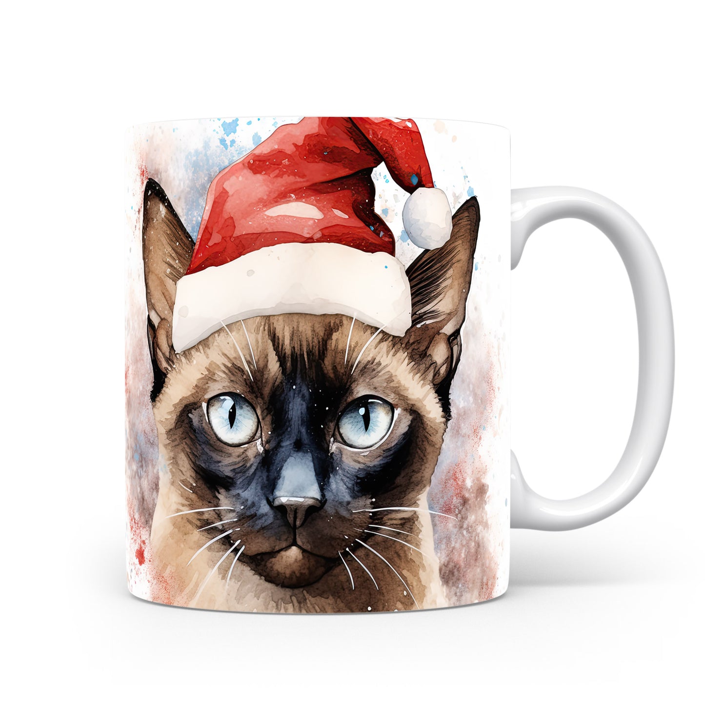 Hrnek s kočkou v Santa klobouku – modrýma očima