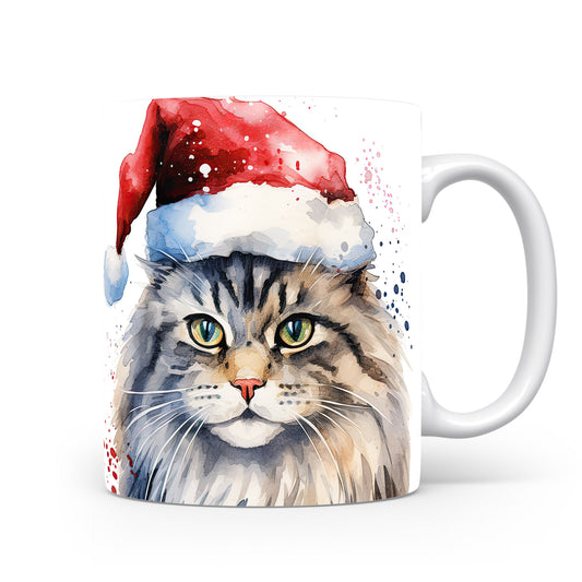 Hrnek s kočkou v čepici Santa Claus – černobílým motivem