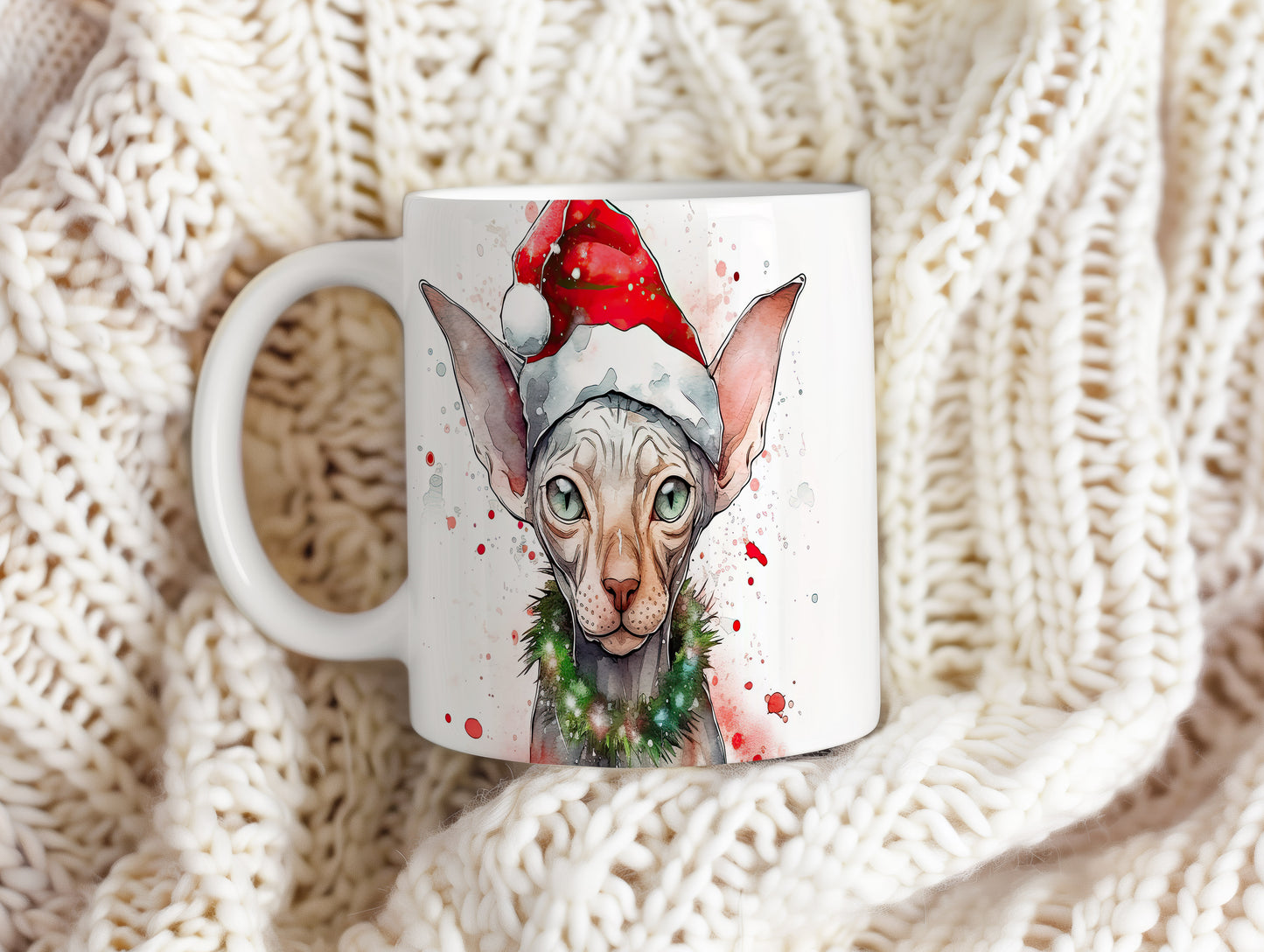 Hrnek se Sphynxem v Santa čepici