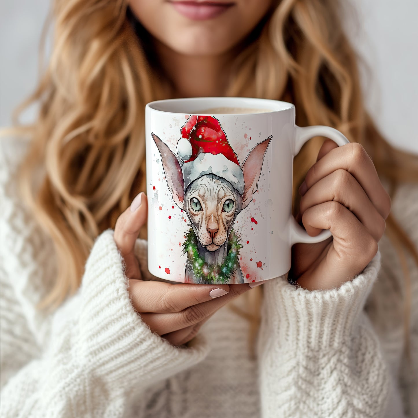 Hrnek se Sphynxem v Santa čepici