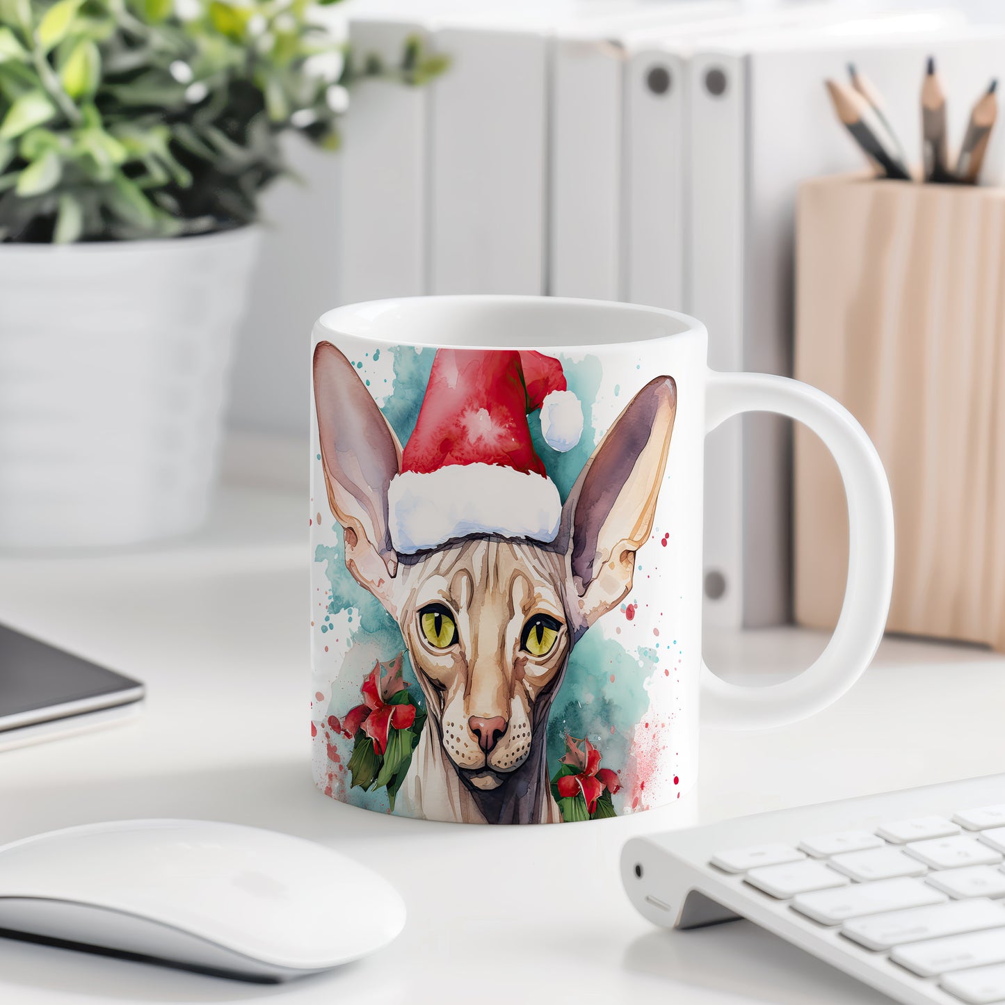 Hrnek s kočkou v čepici Santa – speciální edicí