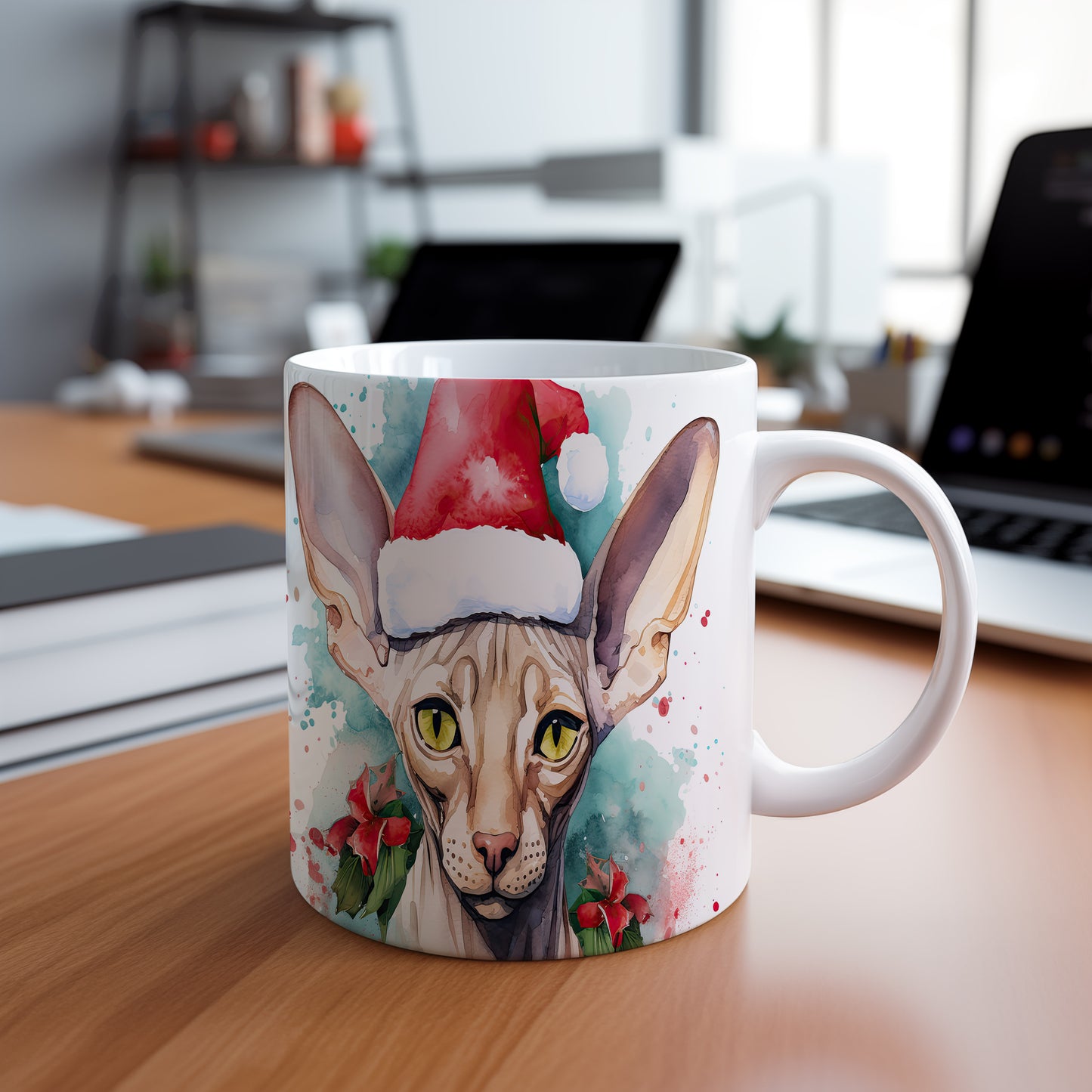 Hrnek s kočkou v čepici Santa – speciální edicí