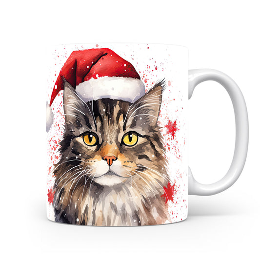 Hrnek s kočkou v čepici Santa – bílým provedením